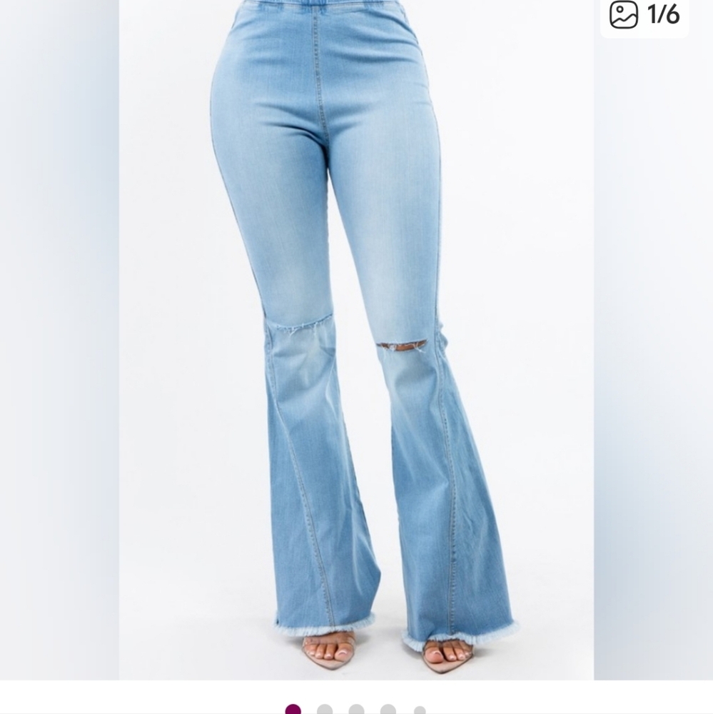 High Waist Denim Flare Pants - Picture 8 of 9
